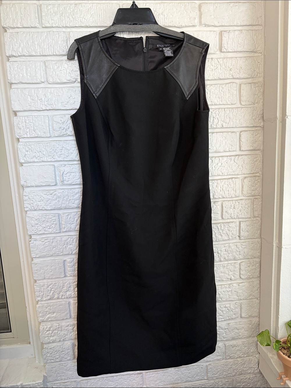 Etcetera Black Sleeveless Sheath Dress with Faux Leather Yokes